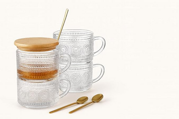 Astra Design Vintage Glass Coffee Mugs Set of 4