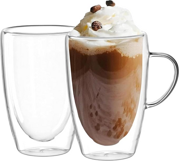 Double Wall Glass Coffee Mugs Set of 2, 12oz