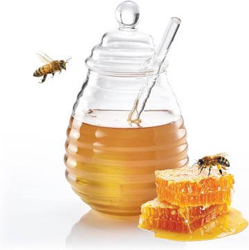Glass Honey Jar with Dipper & Lid , 9oz Honey Pot