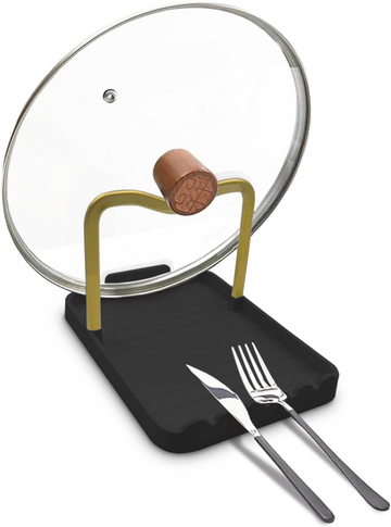 Astra Design Spoon and Lid Holder Rack – Black & Gold Kitchen Organizer